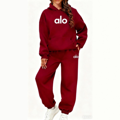 New cross-border women's clothing: hooded fleece-lined autumn and winter sweatshirt and sweatpants, fashionable casual letter-print multi-color set