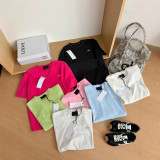 Premium authentic silver label logo candy-colored simple short-sleeve women's loose versatile casual T-shirt 2025 summer