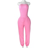 HR25082 European and American women's clothing, washed and distressed strapless slim-fit jumpsuit, loose-fitting two-piece set with leggings