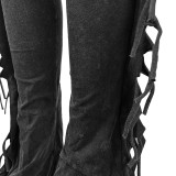 HR24049 European and American casual women's clothing, cotton washed distressed fringed stretchy slim-fit flared pants