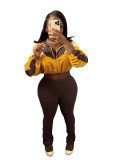 HR24060 European and American sports casual women's clothing, cross-border supply, color-blocked, cropped, high-waisted, slightly flared two-piece set