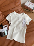 Summer Letter Reflective Round Neck Short Sleeve Women's Breathable Sports Casual Versatile Slim Fit Solid Color T-Shirt