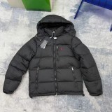 In stock 2025 Winter RL Ralph Lauren Embroidered Horse Logo Stand Collar Double Button Hooded Down Jacket, Cold-Proof, Warm, Casual, Versatile