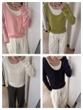 In stock Spring/Summer Korean Dongdaemun Oli faux two-piece cashmere base shirt with a relaxed drape, casual and versatile top