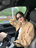 Spring and autumn vintage style couple's jacket with plaid lining, zip-up, loose fit, casual Korean style