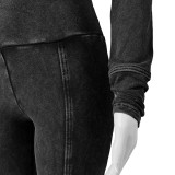HR24063 European and American women's clothing, cross-border supply, washed distressed hooded bell-bottom pants two-piece casual set
