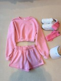 In stock 26 Spring/Autumn new short round-neck long-sleeve sweatshirt + drawstring shorts, casual loose fit, suitable for everyday wear