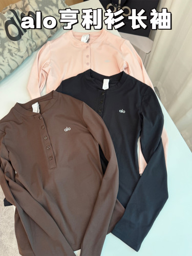 Early spring ribbed base shirt for women with buttoned half-open collar, stretchy slim-fit long-sleeve slimming running sports top