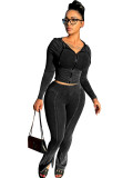 HR24063 European and American women's clothing, cross-border supply, washed distressed hooded bell-bottom pants two-piece casual set