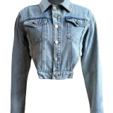 HR88006 European and American fashion women's clothing, unique design with irregular side cutouts, short denim top