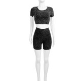 HR24025 European and American fashion women's clothing, skin-friendly cotton fabric, washed and distressed high-waisted two-piece set