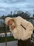 New autumn and winter style, Kendall Jenner Jiso's same cream puff lamb wool hooded short zip-up jacket in stock