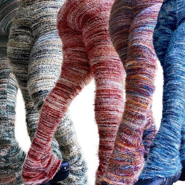 HR23113 European and American fashion women's clothing, colorful striped fluffy personalized furry stacked pants