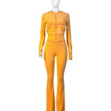 HR24058 European and American cross-border women's clothing, waffle texture fabric, raglan sleeve hooded micro-flare casual suit
