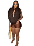 HR25026 European and American fashion casual women's clothing Elegant furry deep V halter neck sexy fashion jumpsuit shorts for women
