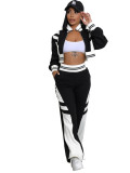 HR24070 European and American women's clothing, double-layer ribbed color-blocked contrasting wide-leg micro-flared pants two-piece set