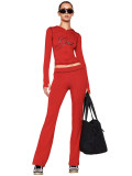 HR25071 European and American fashion women's clothing cross-border supply printed hooded long-sleeve thumb-hole micro-flare two-piece set