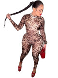 HR25013 European and American fashion women's clothing, new cross-border style, spicy girl leopard print long pants, shorts, zipper printed jumpsuit