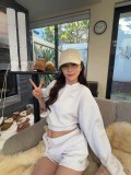 In stock 26 Spring/Autumn new short round-neck long-sleeve sweatshirt + drawstring shorts, casual loose fit, suitable for everyday wear