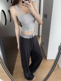 2025 Autumn Collection Wide-Leg Pants, Color-Block Casual Trousers, Loose Fit with Drawstring, Knitted, Draped, Comfortable and Skin-Friendly