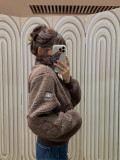 In stock: 2025 winter new lamb wool stand-up collar zip-up short jacket, fleece-lined, warm, sporty casual top