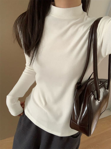 In stock 2025 Spring/Autumn egg pullover top, thin high-neck solid color slim-fit base shirt, versatile, slimming, casual style