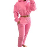 HR8201 European and American women's clothing, spring and winter fleece-lined sports casual set, hoodie + jogger pants two-piece set