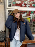 In stock 2025 winter egg retro Korean Dongdaemun corduroy color-blocked lapel cotton jacket casual loose versatile