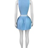 HR25030 European and American fashion women's clothing sleeveless crop top + pleated short skirt sports fashion set