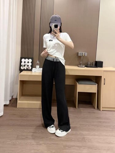 2025 Autumn Collection Wide-Leg Pants, Color-Block Casual Trousers, Loose Fit with Drawstring, Knitted, Draped, Comfortable and Skin-Friendly