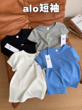 Summer Letter Reflective Round Neck Short Sleeve Women's Breathable Sports Casual Versatile Slim Fit Solid Color T-Shirt