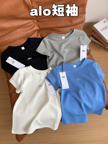 Summer Letter Reflective Round Neck Short Sleeve Women's Breathable Sports Casual Versatile Slim Fit Solid Color T-Shirt