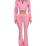 HR25057 European and American fashion women's fleece-lined hoodie cardigan and slim-fit stacked flared pants two-piece set