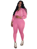 HR25089 European and American fashion women's clothing, washed zipper hooded fleece top and yoga pants sports casual two-piece set