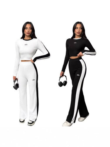 Y71635 Cross-border 2026 Spring and Autumn New Casual Sports Suit for Women, Embroidered Wide-Leg Trousers Two-Piece Set