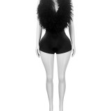 HR25026 European and American fashion casual women's clothing Elegant furry deep V halter neck sexy fashion jumpsuit shorts for women