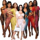 HR24011 European and American women's clothing, sexy lace large U-neck cropped jumpsuit (fixed price, no price changes)