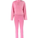 HR24069 European and American women's clothing, cross-border supply, washed top + yoga pants sports casual two-piece set