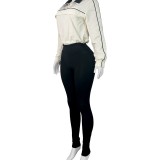 HR25081 European and American fashion women's drawstring waist nylon top and yoga pants sports casual two-piece set