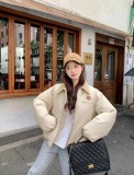 In stock 2025 winter egg retro Korean Dongdaemun corduroy color-blocked lapel cotton jacket casual loose versatile