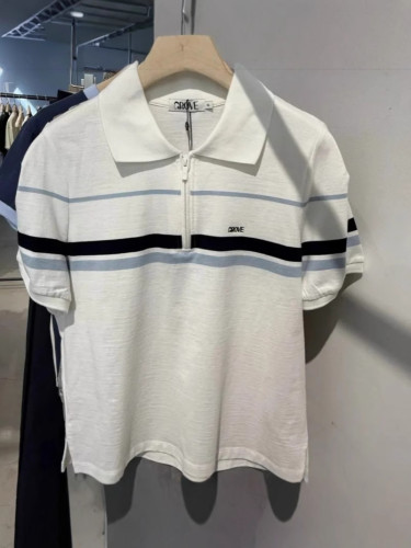 In-stock Korean Dongdaemun summer Grove women's slim-fit polo shirt with a contrasting striped short-sleeve design and half-zip collar