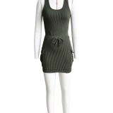 HR24030 European and American women's clothing, super elastic twisted stripe jumpsuit + utility pocket short skirt set
