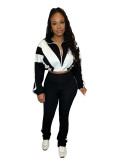 HR25015 European and American women's clothing, elastic waistband, color block splicing, contrasting color, sporty casual two-piece pants set
