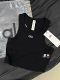 In-stock ribbed short vest with letter print, yoga waist utility style, suitable for sports, running, fitness, daily wear, can be worn as an inner or outer layer