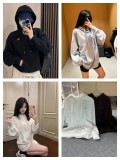 In stock 2025 Spring/Autumn model, three-dimensional logo sports drawstring hooded sweatshirt, loose and casual, same style as Kim Ji-soo