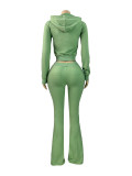 HR25066 European and American fashion women's hooded zip-up sweatshirt slim-fit pocket micro-flared two-piece pants set for women