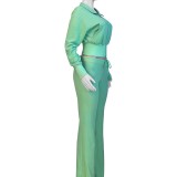 HR24065 European and American casual women's clothing, best-selling cross-border item, waffle knit waist-cinching long-sleeve suit