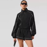 In-stock yoga slimming casual sports suit, long-sleeve cardigan, sun protection jacket + wide-leg shorts, light and comfortable