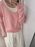 In stock Spring/Summer Korean Dongdaemun Oli faux two-piece cashmere base shirt with a relaxed drape, casual and versatile top