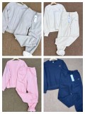 In stock: 2025 Fall/Winter fleece-lined crew neck sweatshirt + fleece-lined drawstring cuffed long pants, warm and versatile